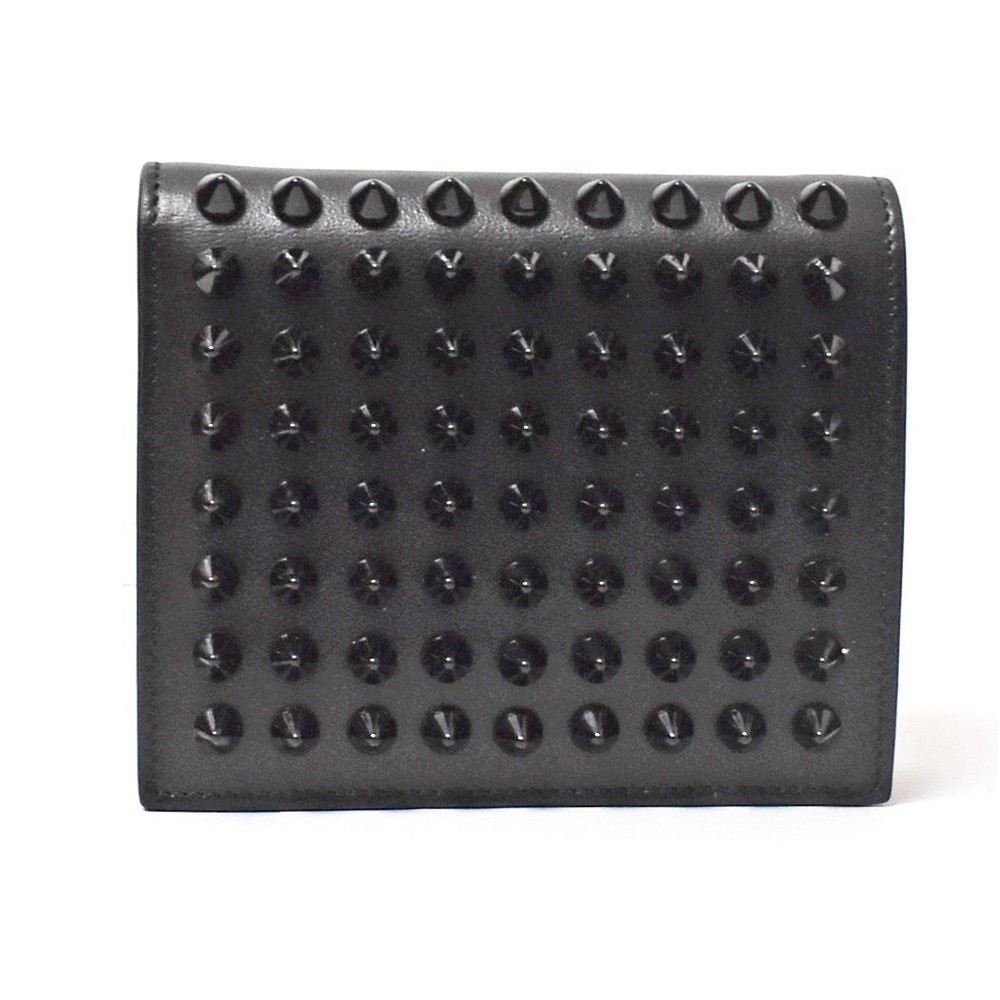 Pre-Owned Christian Louboutin Studded Bifold Wallet Black Red 1165111