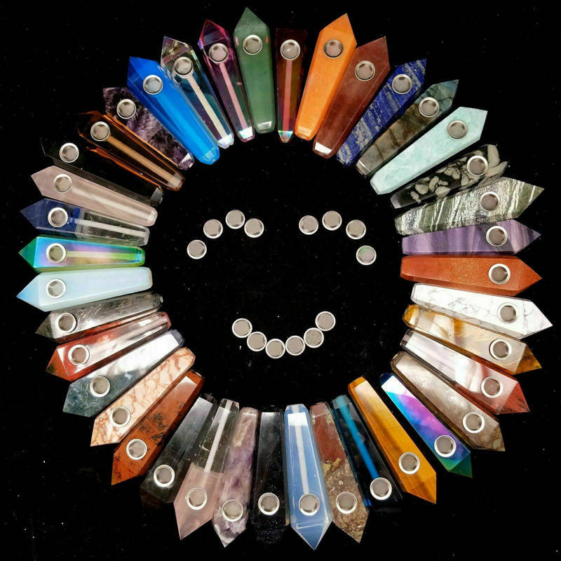 Natural Quartz Crystal Point Wand Smoking Pipe Healing Stone Obelisk Bong Smoker