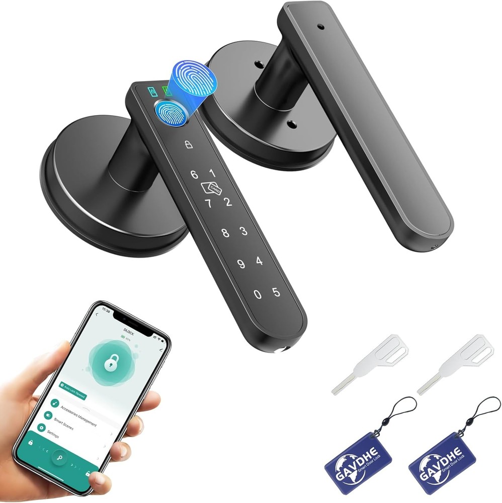 Smart Keyless Entry Fingerprint Door Lock Knob in Black