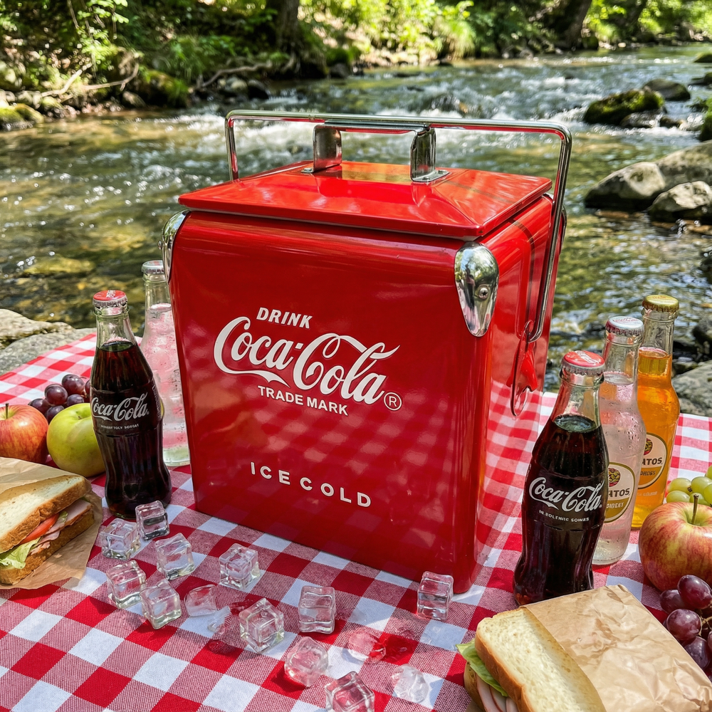 Coca-Cola Vintage Metal Ice Chest Cooler 13L (14Qt)，Portable Outdoor Ice Bucket