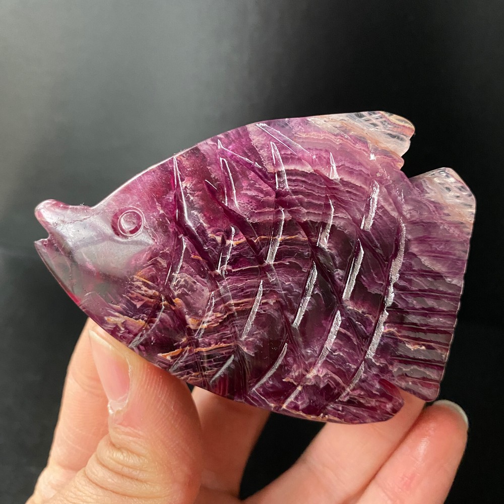 1pc Natural Fluorite Quartz Carved Fish Skull Crystal Reiki Healing Gem Decor