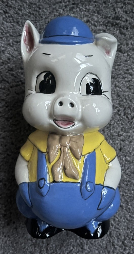 Vintage Ceramic Porky Pig Coin Piggy Bank Looney Tunes Rare 1950s W Stopper Plug