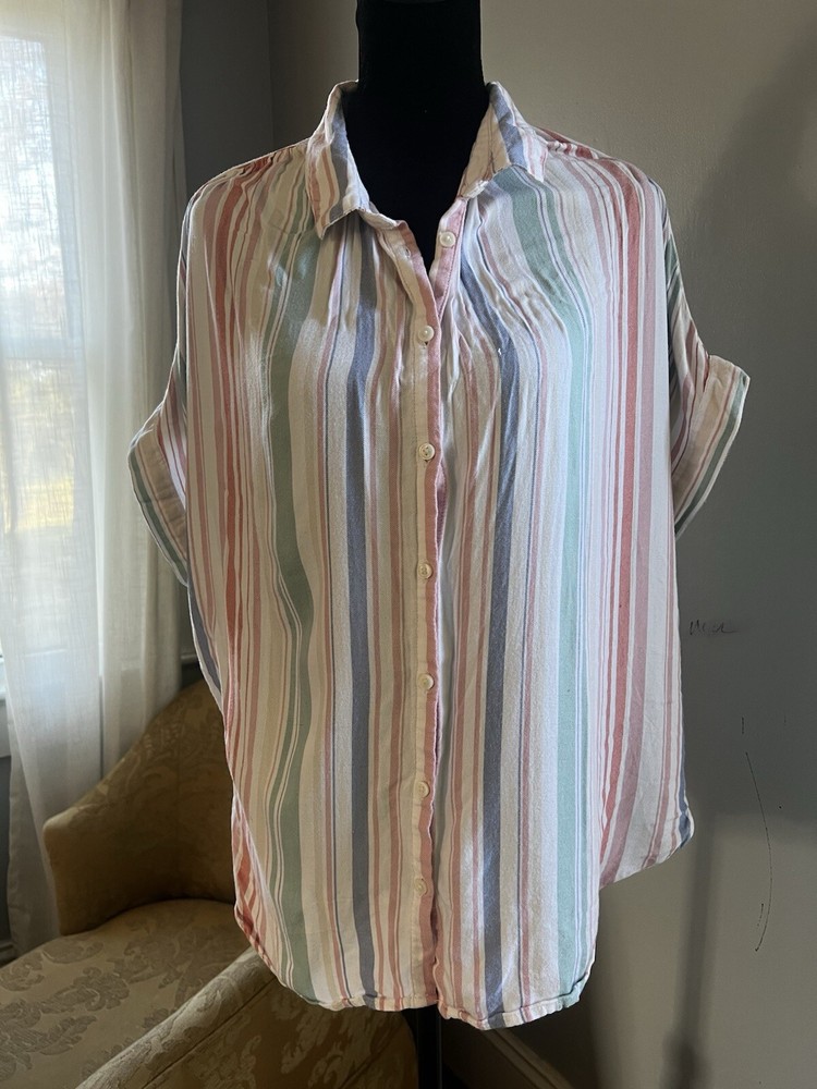 Time and Tru Women's Oversized Multicolor Striped Button-Up Blouse Size Large