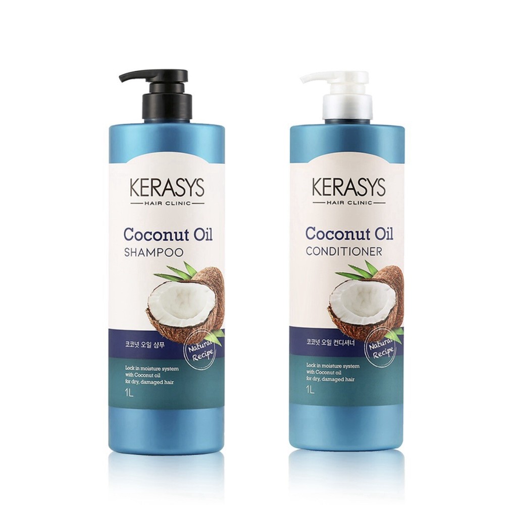 Kerasys Coconut Shampoo and Conditioner 1L Set for Dry Damaged Hair Moisture Clinic