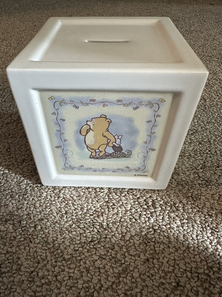 Classic Disney Winnie The Pooh Ceramic 5.25” Square Coin Bank Children Nursery