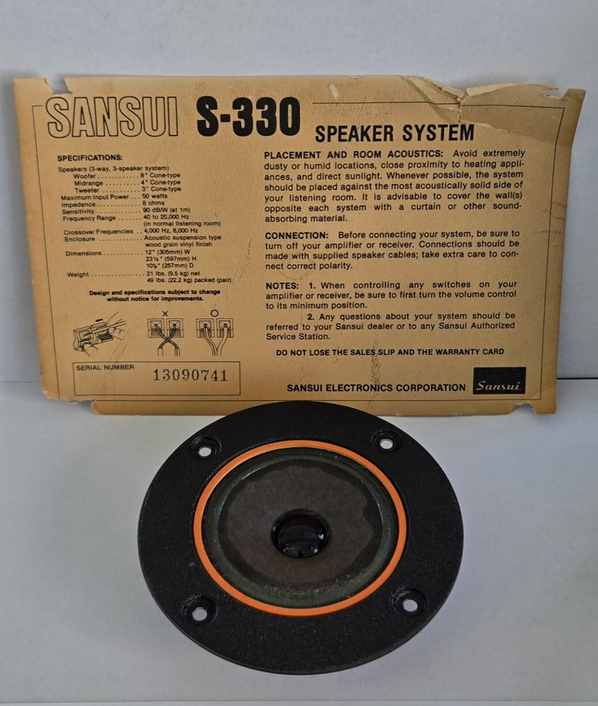 Vintage Sansui S-330 Tweeter Single (1) Speaker Please Read Description
