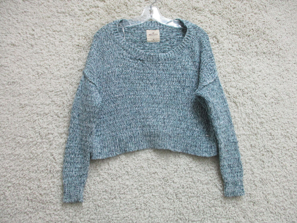 Hollister Sweater Medium Adult Blue Pullover Knit Boat Neck Cropped Womens M