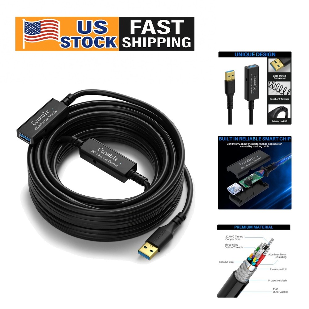 30ft USB 3.0 Extension Cable with Signal Boost for All Devices