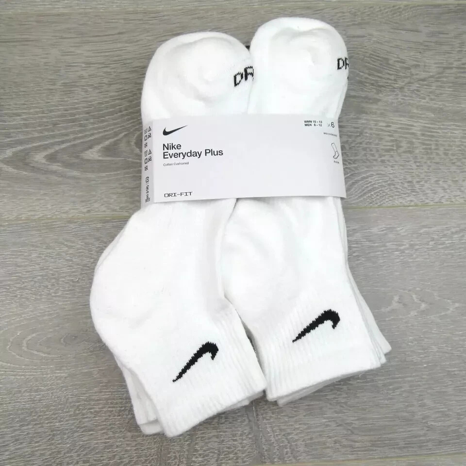 Nike Everyday Plus Cushioned Ankle Socks for Men Size 8-12 White 3-Pack