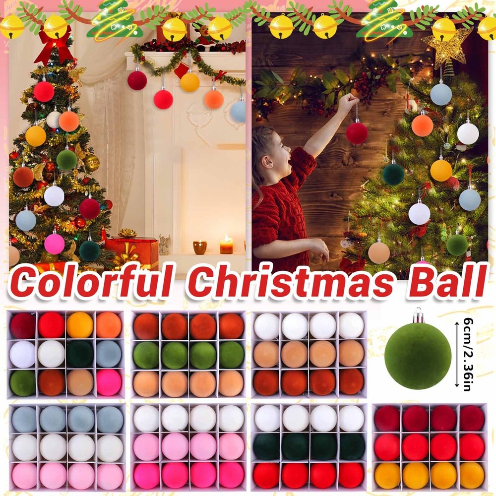 Colourful Flocking Christmas Ball Decorations Diy Plush Round Ball Boxed