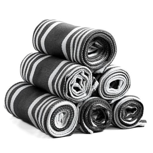 American Stripe Kitchen Towels 100% Cotton 6-Pack 20x30 Black