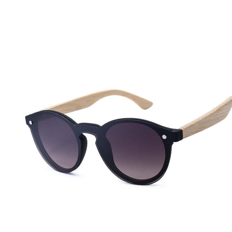 Sunglasses Color Film Wood Round Sunglasses Round Fashion Retro Bamboo Glasses F