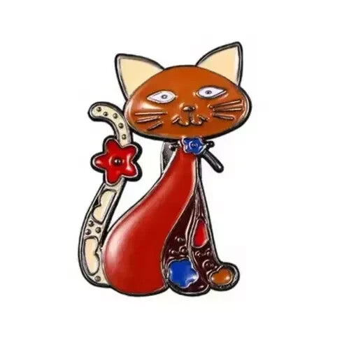 Cute Brown Cat Brooch Pin Cartoon Mini Cat Hat Badge, Adorable Enamel Accessory