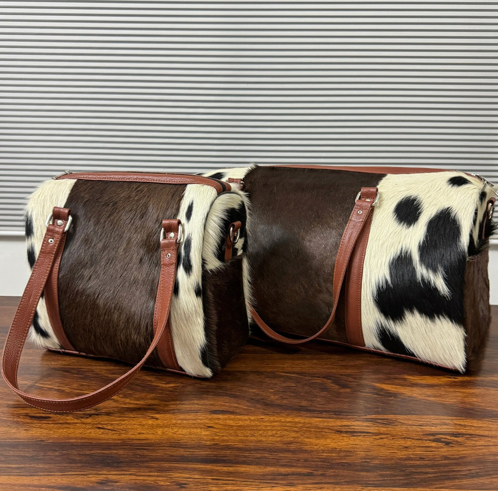 Set of 2 Natural Cow Hides Travel Bag | leather Duffel bag | Gym Bag-