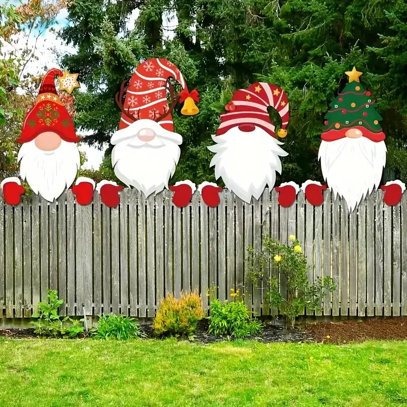4pcs Christmas Gnome Peekers - Whimsical Outdoor Fence Decorations | Buy Now-image