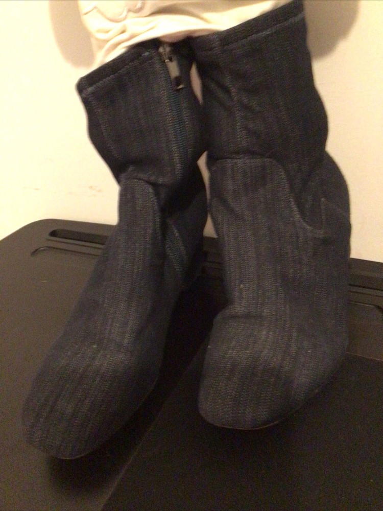 Franco Sarto Women's Midnight Blue Canvas Sock-like Ankle Denim Booties US 9