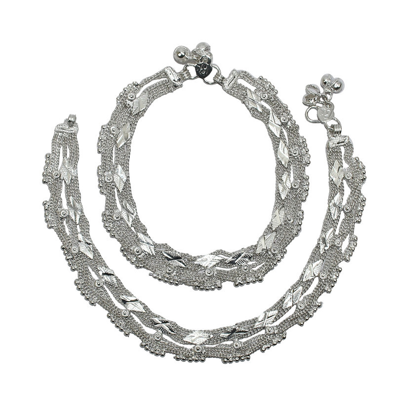 Silver Plated Ethnic Anklet Payal Chain Foot Bracelet for Women-image