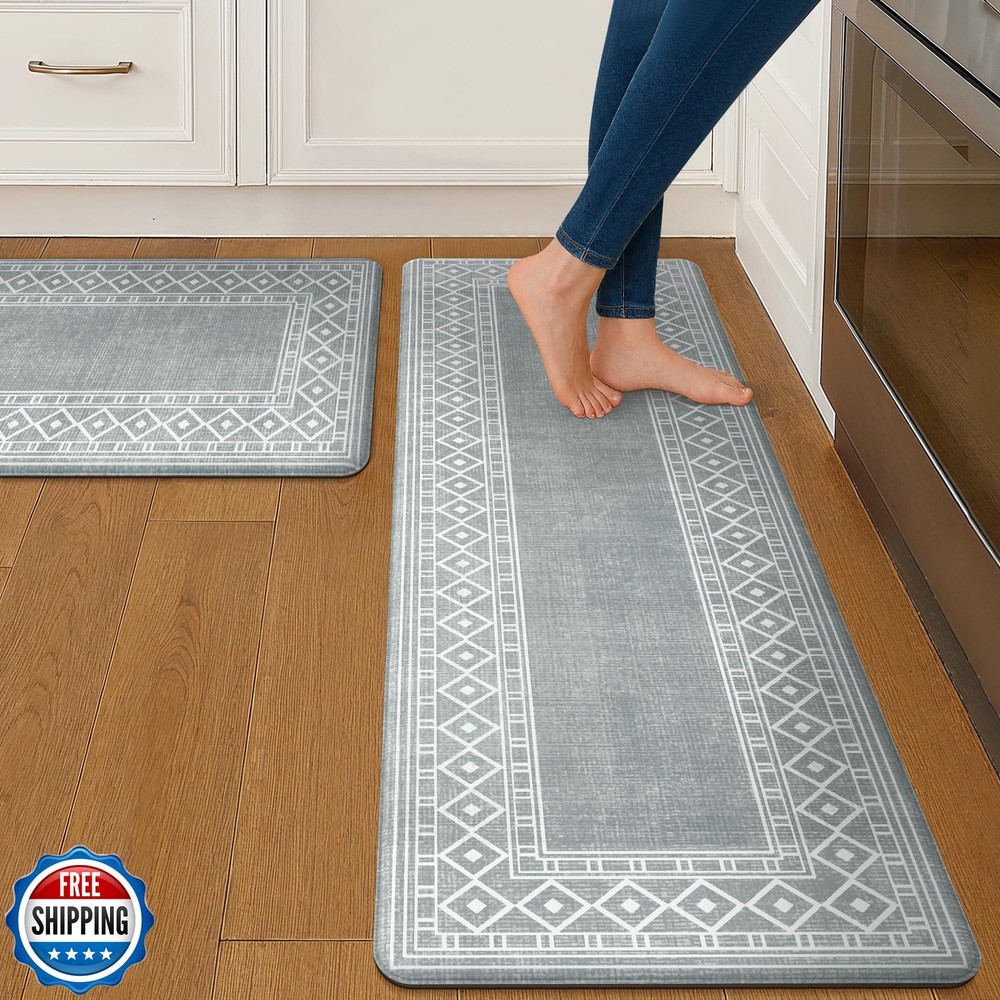 GENIMO 2-Pack Anti-Fatigue Kitchen Floor Mats with Geometric Design and Waterproof Cushion