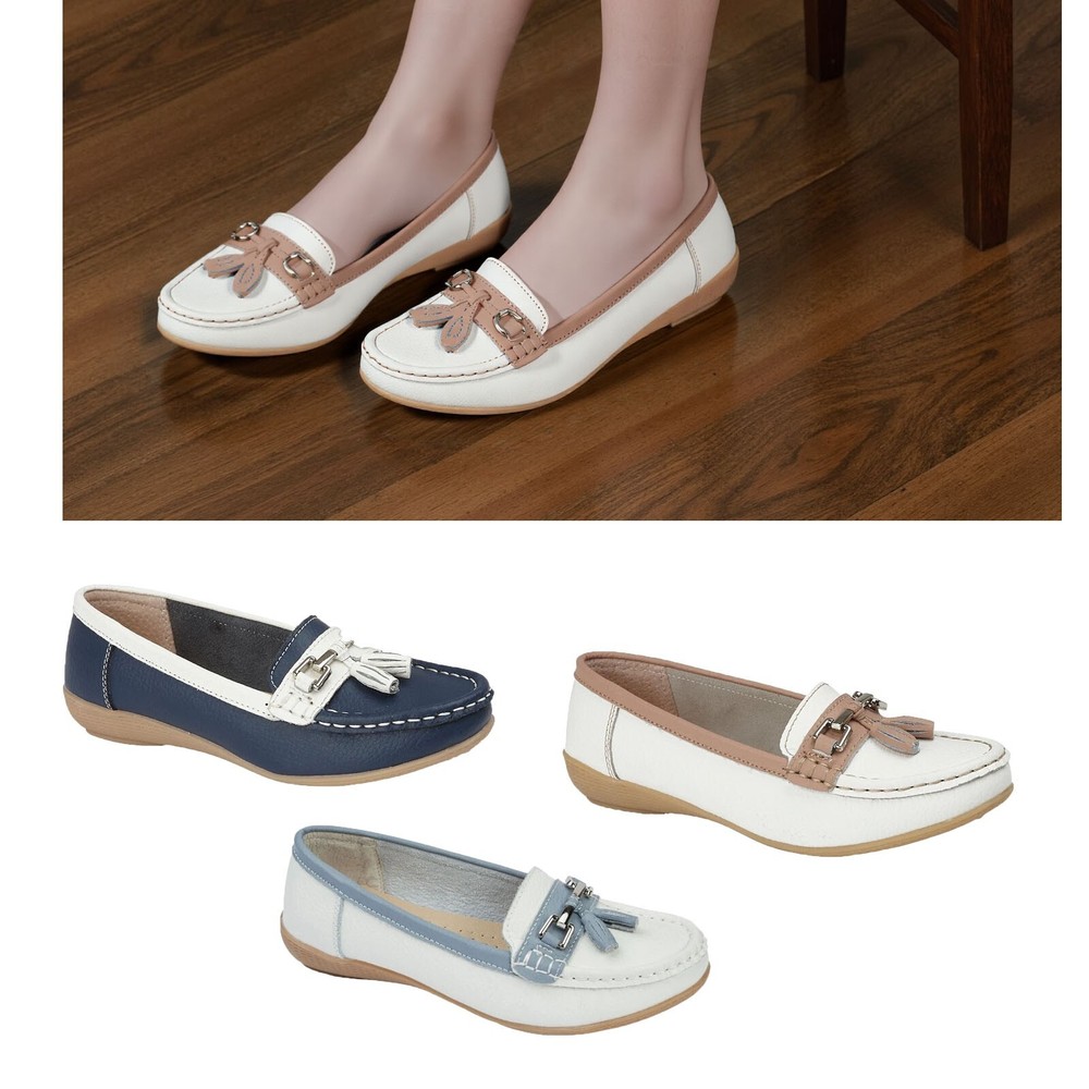 SEAFAIRER Ladies Real Leather Tassel Slip On Moccasin Flat Boat Shoes Loafers