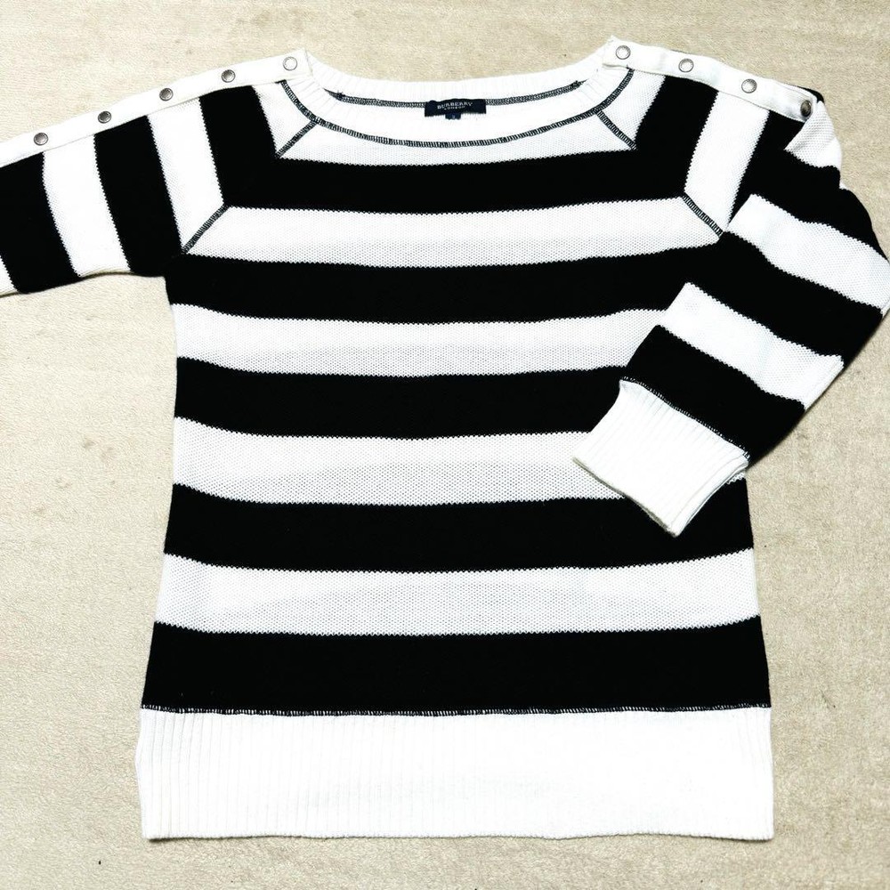 Burberry Blue Label Knit Sweater White & Black Stripe Thin M Size B