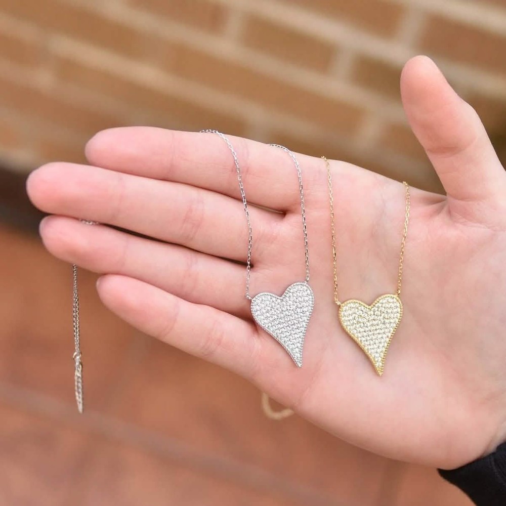 Pave Elongated Heart Necklace