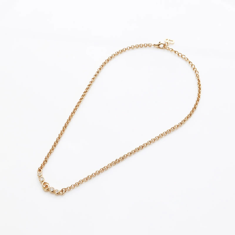 Christian Dior CD Logo Rhinestone Necklace in Gold WS11324 Pre-Owned