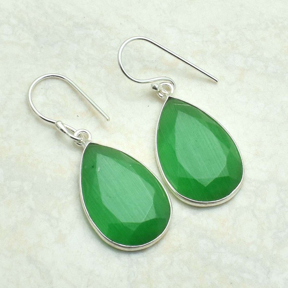 Cat Eye Gemstone Handmade Drop Dangle Earrings Jewelry Gift 1.52