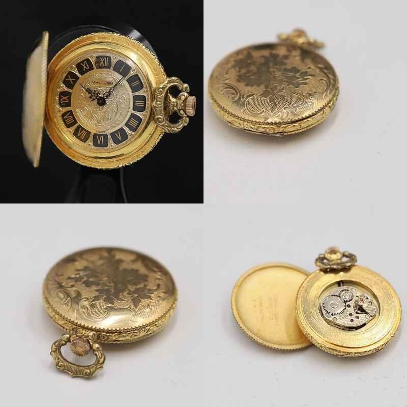 Vintage Waltham Round Gold Dial Hand-Wound Pocket Watch