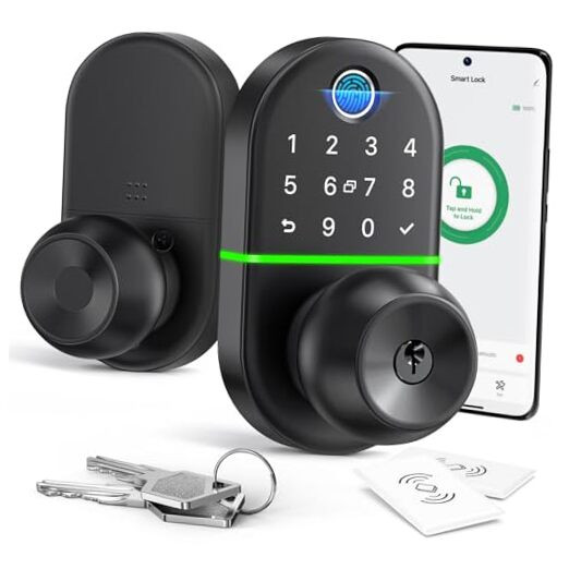 Smart Keyless Entry Biometric Keypad Door Knob for Front Door Security