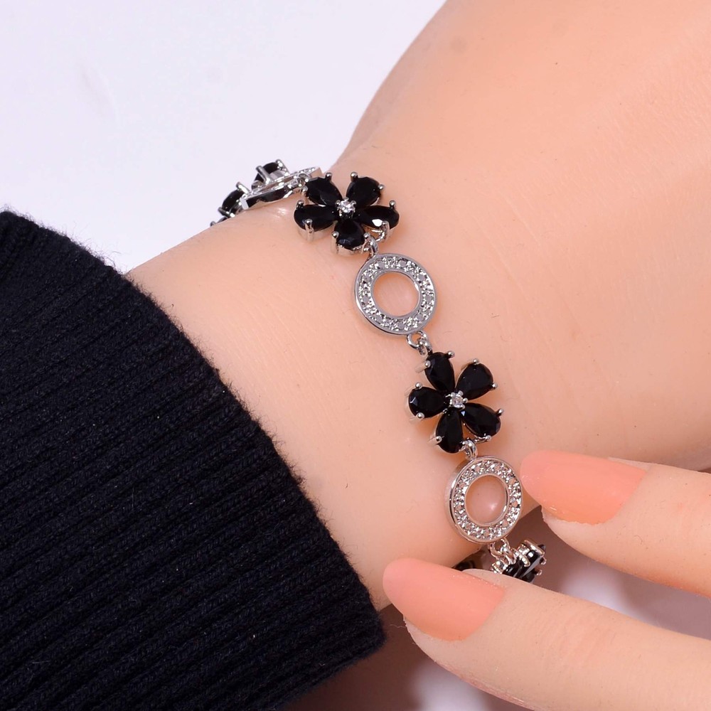 Black Onyx & Cubic Zirconia 925 Sterling Silver Tennis Bracelet 7.99