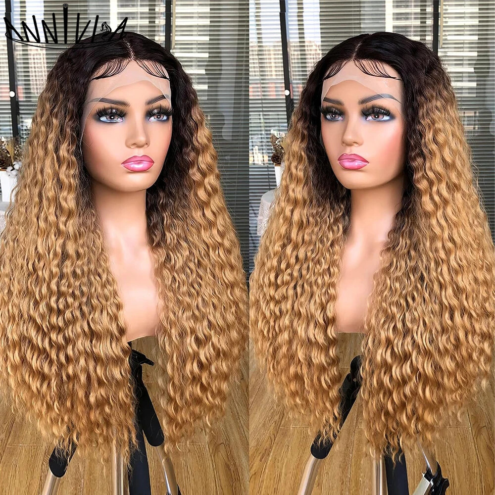 Long Curly 13x4 HD Ombre Lace Front Synthetic Wig with Baby Hair Pre Plucked