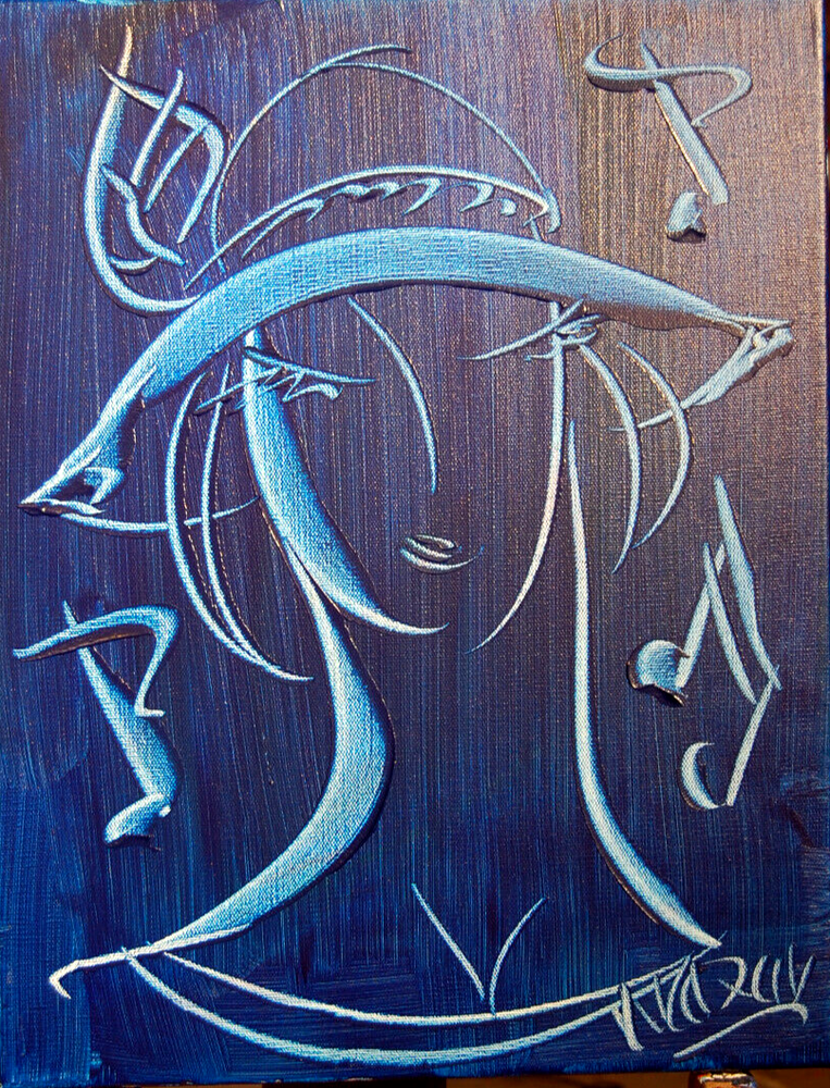 Painting BLUE GIRL  abstract SIGNED BY KAZAV Original    IMPRESSIONIST  NR