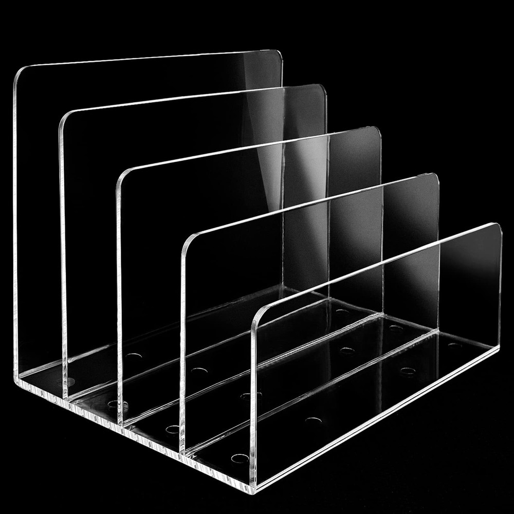 4 Section Acrylic File Organizer, Clear Acrylic Desk Organizer and Accessorie...