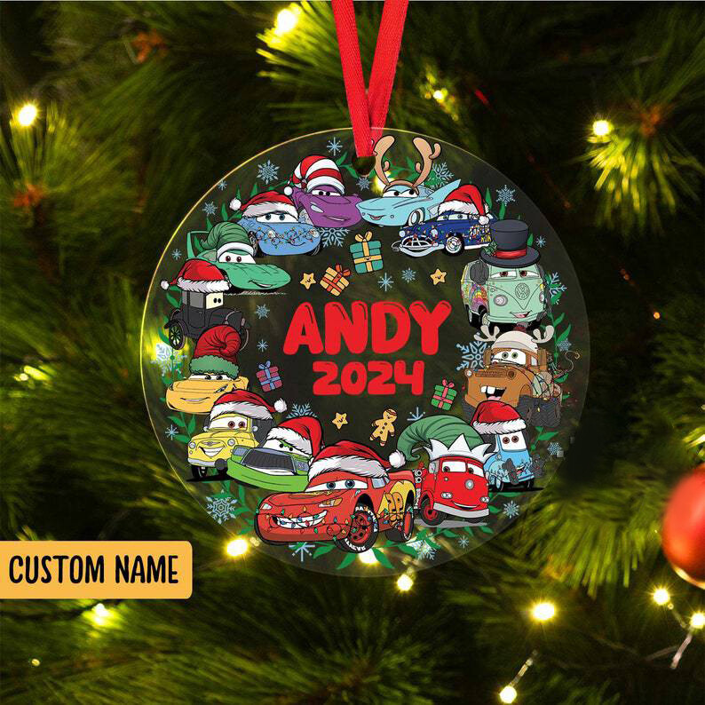 Personalized Pixar Cars Christmas Ornament with Santa Hat  -image