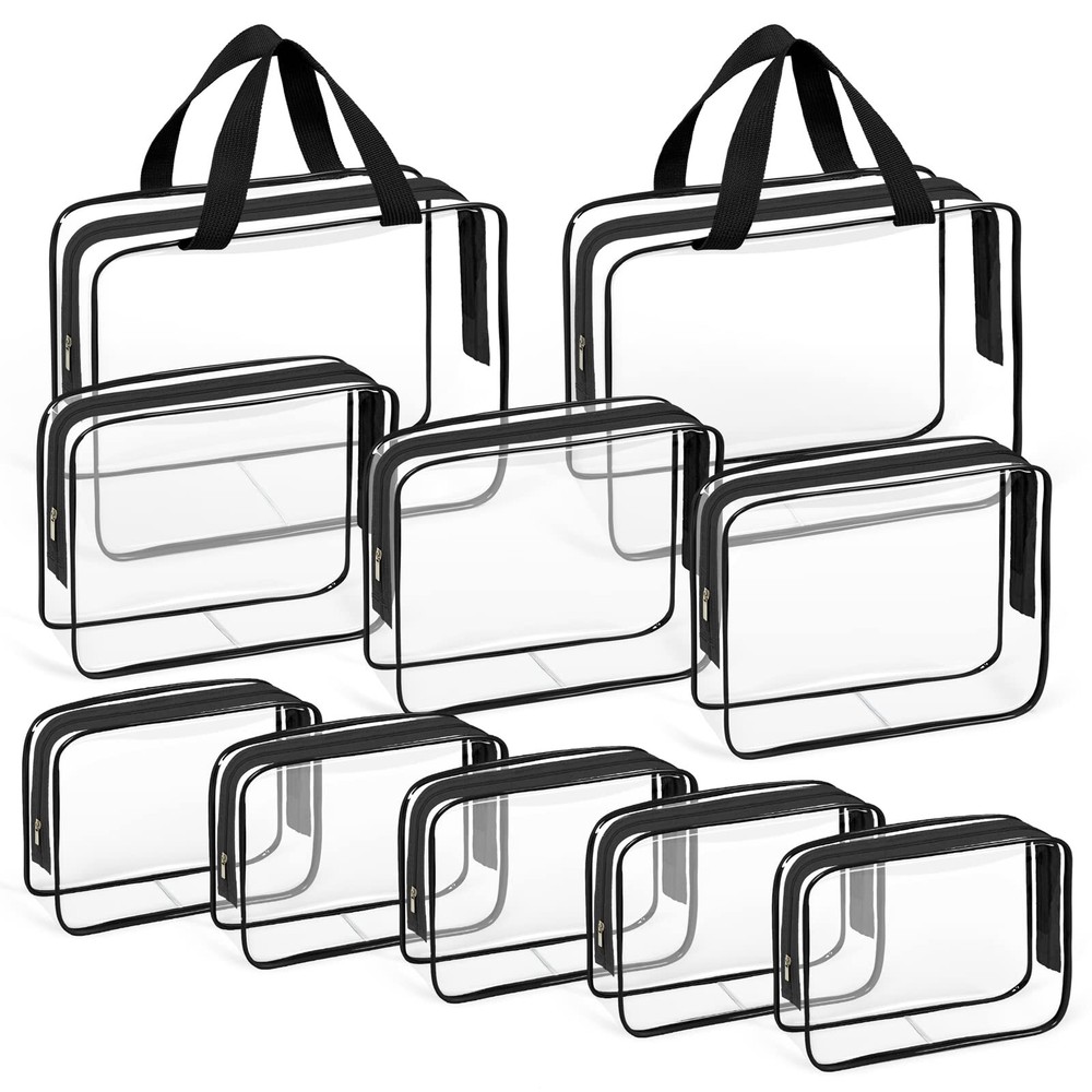 10-Piece Clear TSA-Approved PVC Travel Makeup Organizer Bags