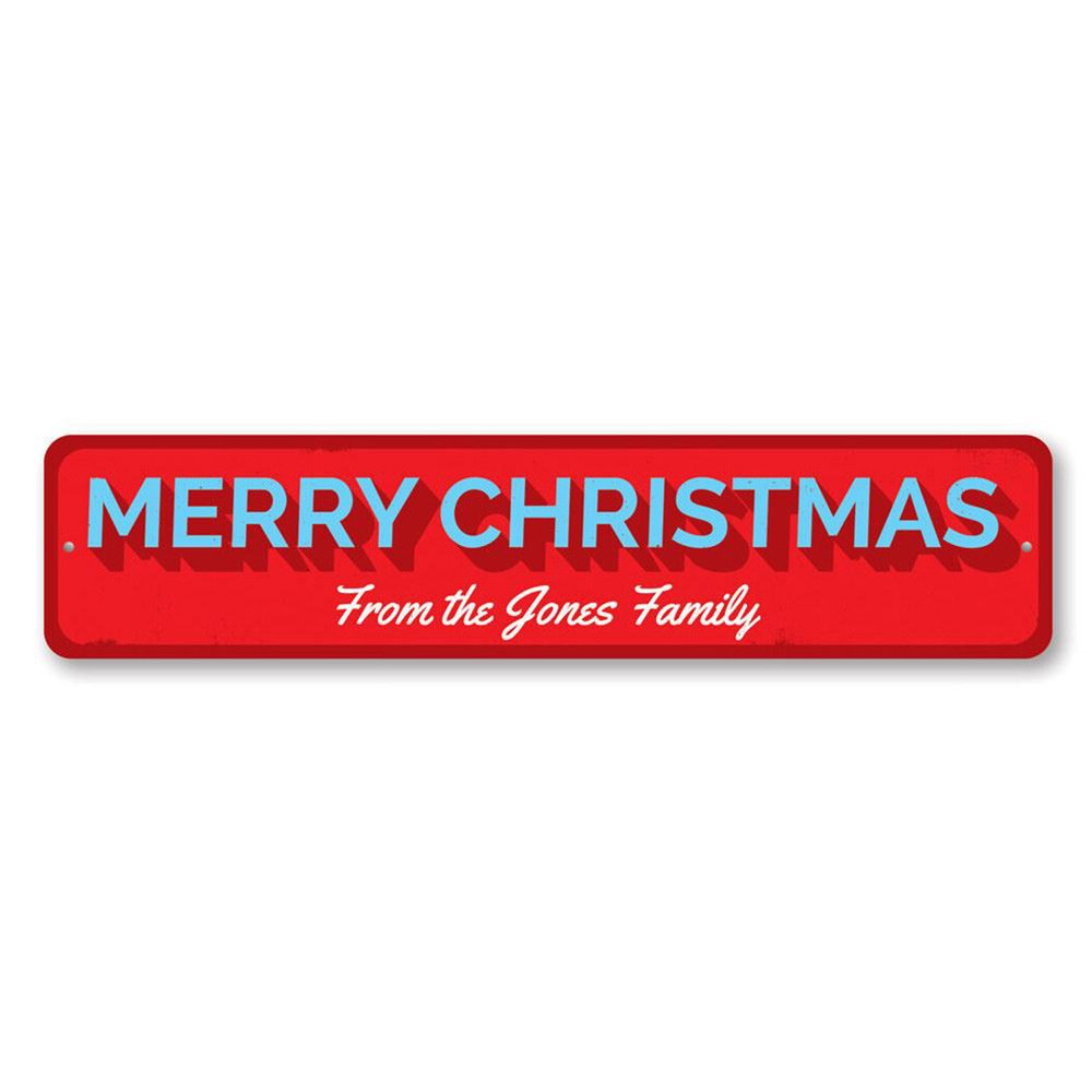 Merry Christmas Family Sign, Custom Family Name Holiday Metal Decor Sign