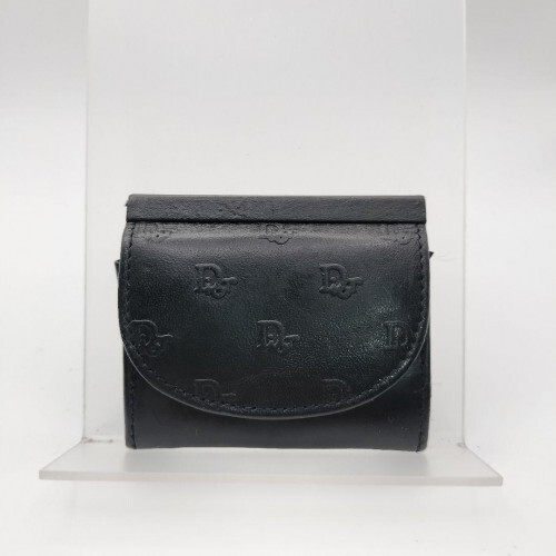 Christian Dior Vintage Black Leather Coin Case Wallet Purse 2442