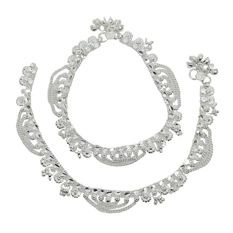 Silver Plated Women's Traditional Payal Anklet Chain Foot Jewelry