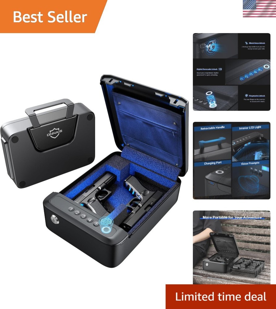 Biometric Fingerprint Gun Safe with LED Light - Your Ultimate Firearm Protector-image