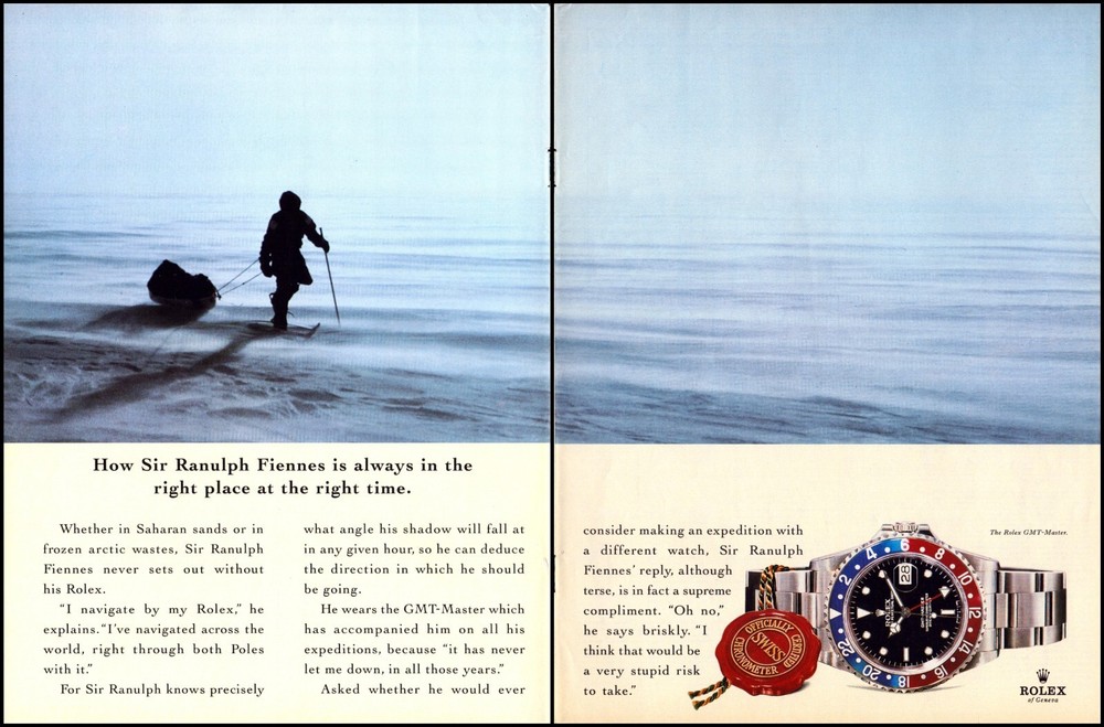 ROLEX Explorer Sir Ranulph Fiennes 1997 Vintage Print Ad 2-Page Spread