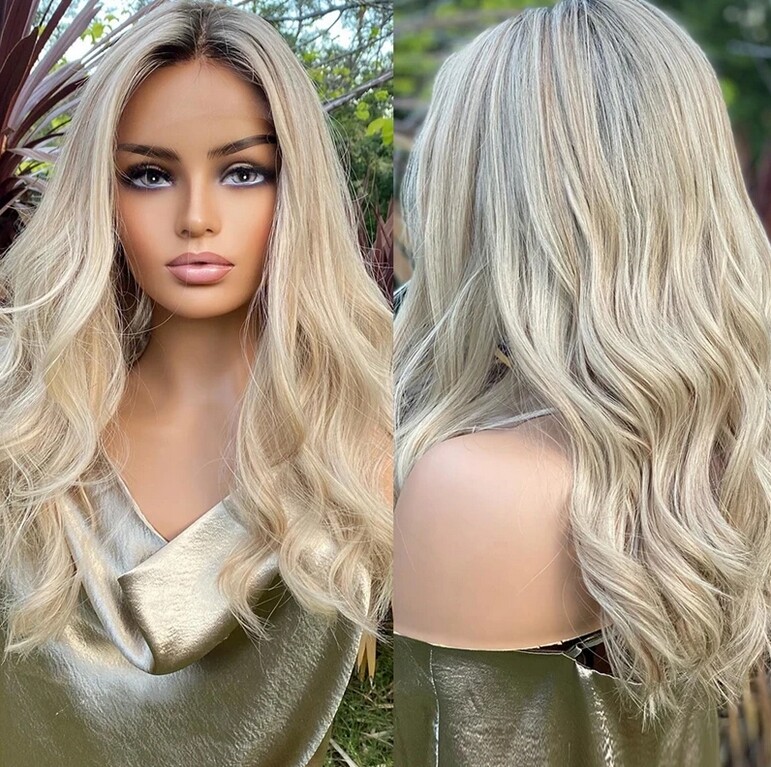 Highlight Wig Human Hair Ombre Ash Blonde Colored Lace Front Human Hair Wig