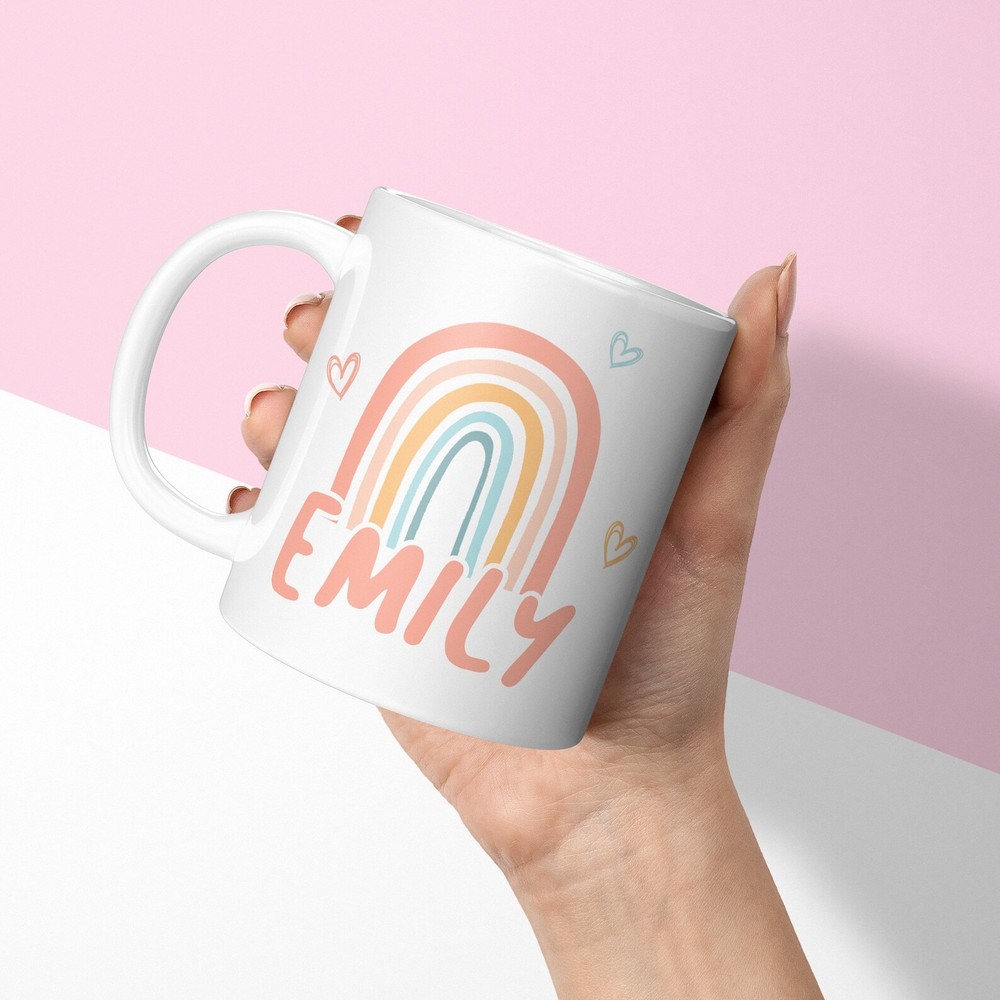 Personalized Rainbow Name Mug with Custom Coaster Gift  