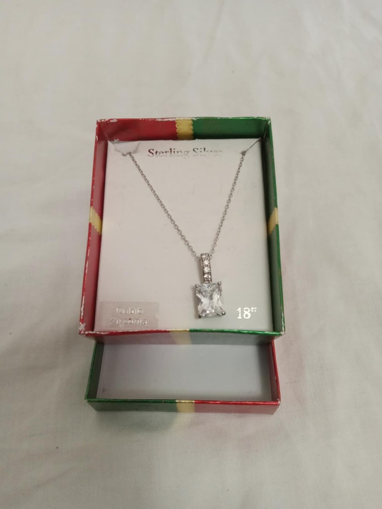 18-Inch Sterling Silver Chain with CZ Pendant - Elegant Jewelry