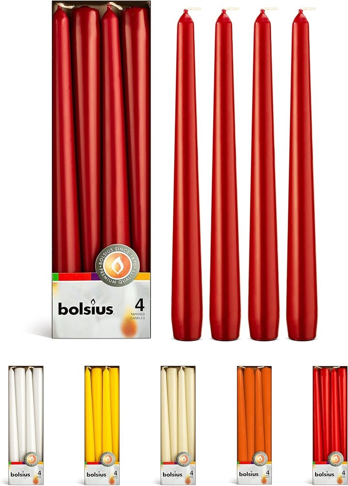 Dark Red Unscented 10 Inch Taper Candles 4 Pack 8 Hour Burn Time