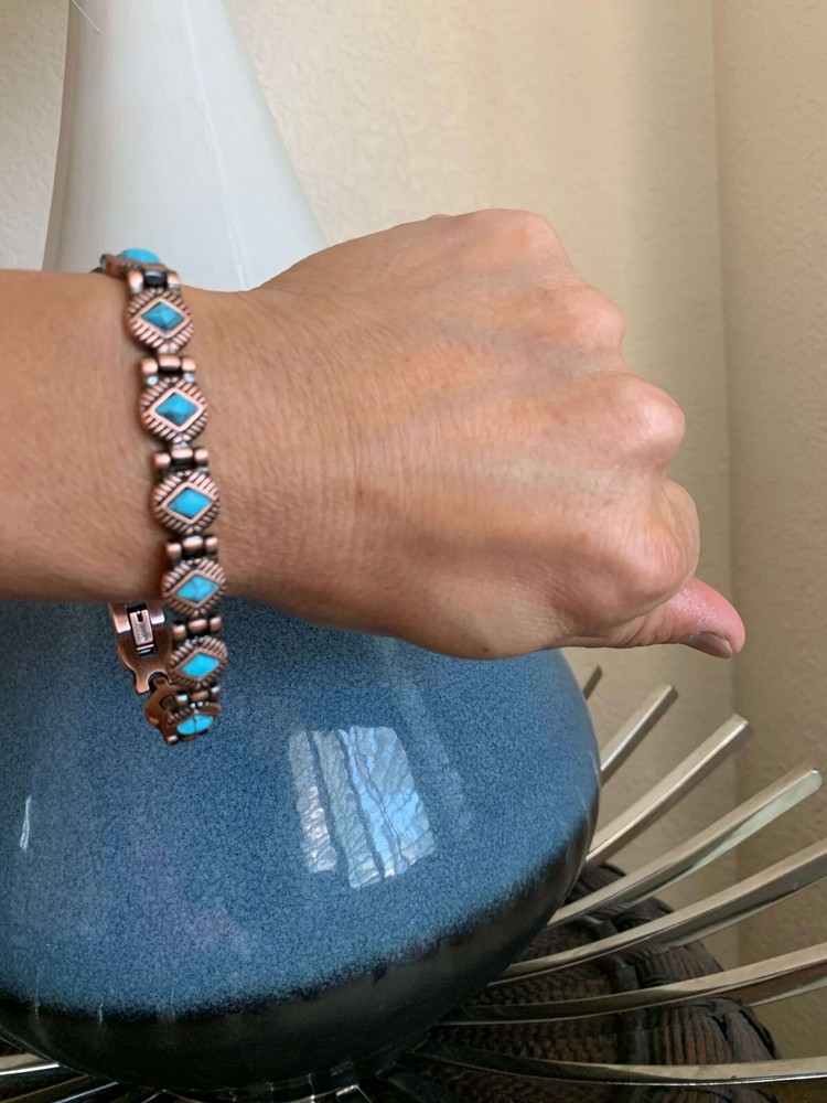 Turquoise Pure Copper Magnetic Bracelet Women Balance Energy Joy New Year Gift