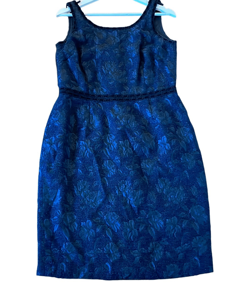 Sara Campbell navy black brocade rose print sheath dress