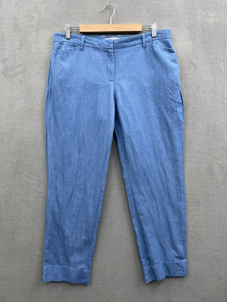 GAP Women's 12 Blue Linen Blend Flat Front Casual Cropped Chino Pants
