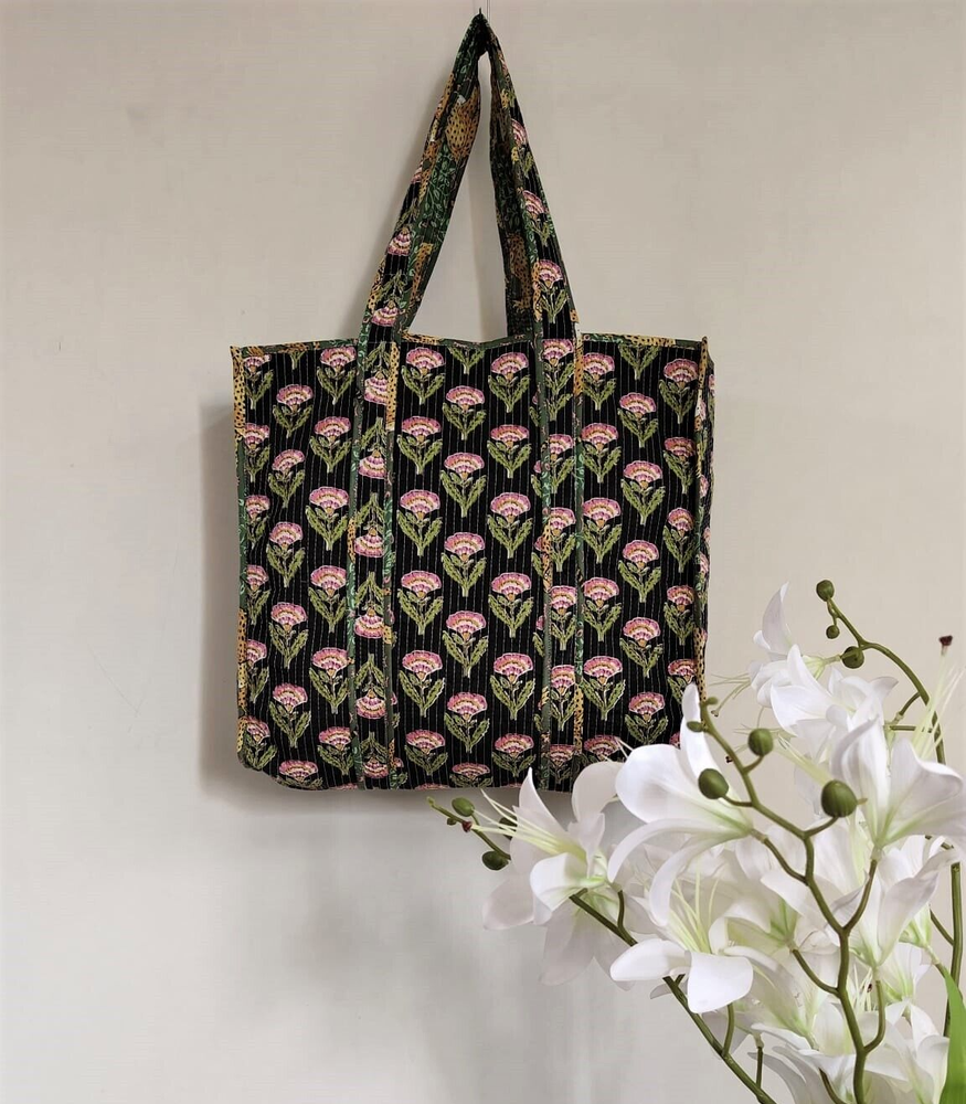 Jaipuri Block Print Cotton Quilted Voile Shopping Tote Bag-image