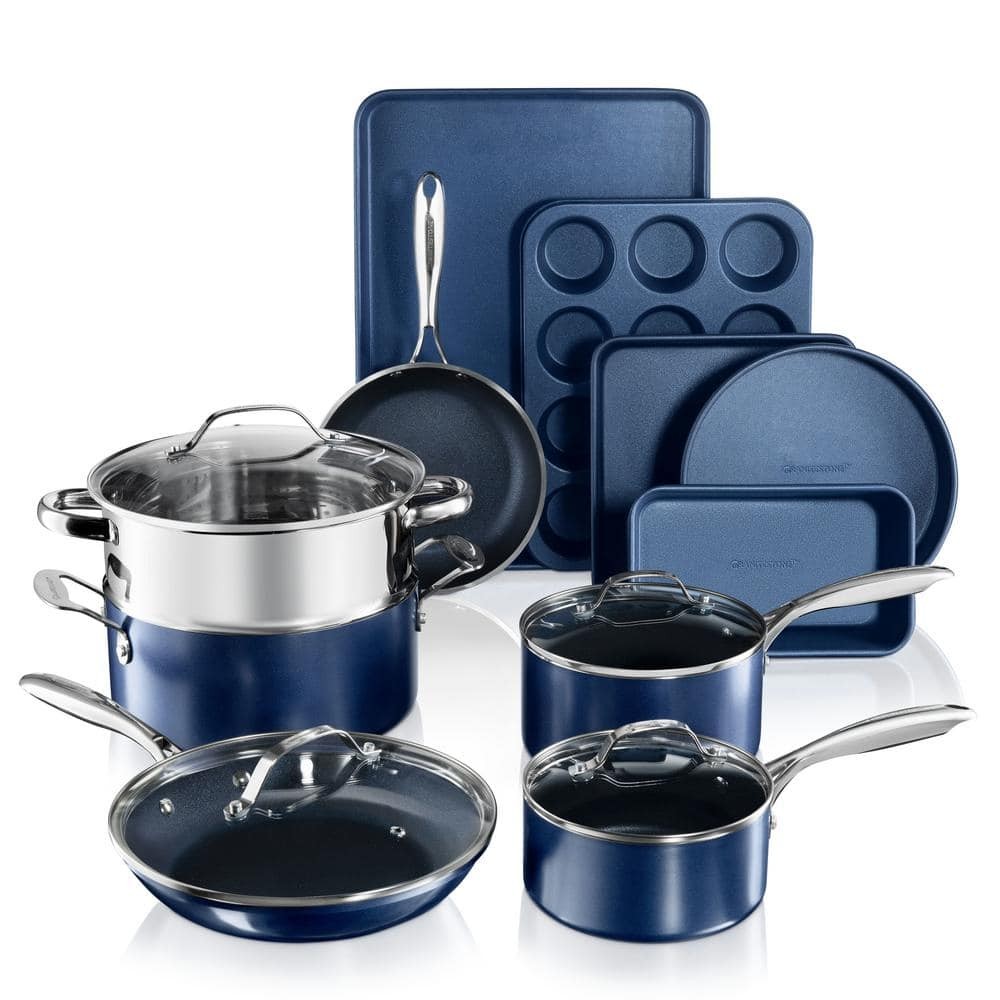 Ultra-Durable Diamond Infused Blue Aluminum 15-Piece Cookware Set