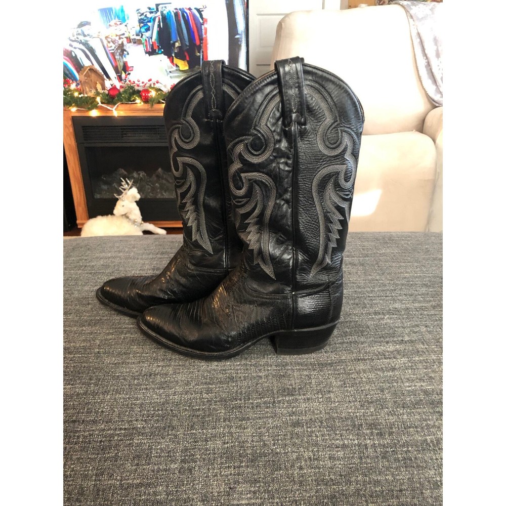 Vintage 70s Tony Lama Lizard Skin Boots Size 7.5D Men's 8539 Pull-On